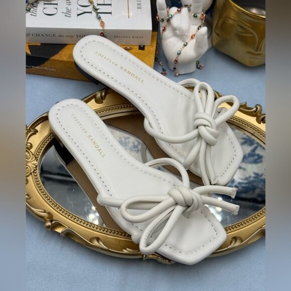 🆕 LOEFFLER RANDALL 🧿 NWOB Hadley Leather Bow Flat Sandals, White - Sz 6 B - Picture 9 of 14